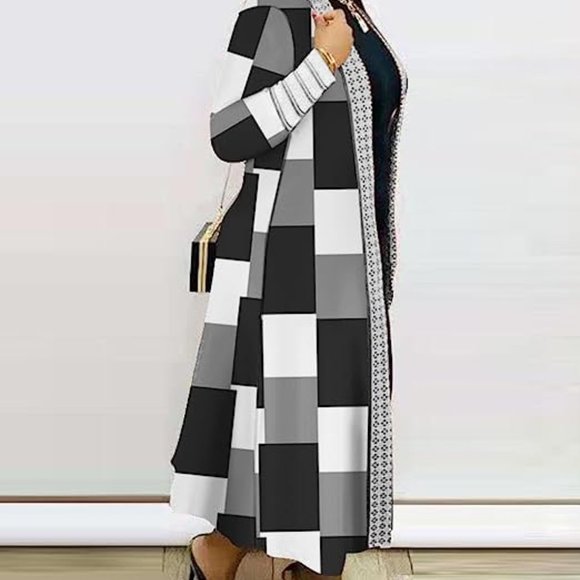Y2K Plaid Long Maxi Knit Cardigan Sweater - Picture 2 of 13